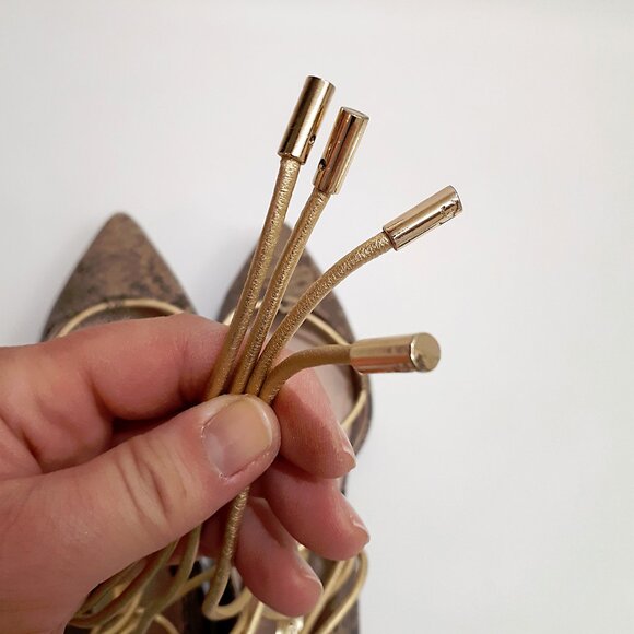 LOUISE ET CIE d'Orsay Ballerina Flats with Ankle Wrap in Metallic Snakeskin - Picture 9 of 11